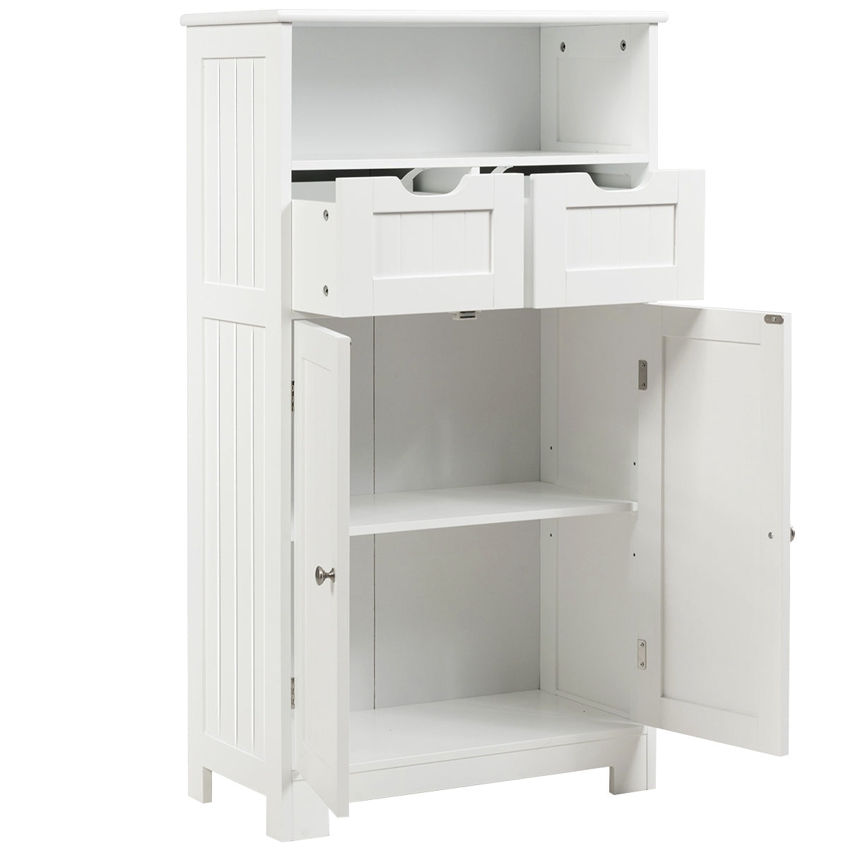 Bathroom Floor Cabinet With Open Shelf, 2 Drawers, Black