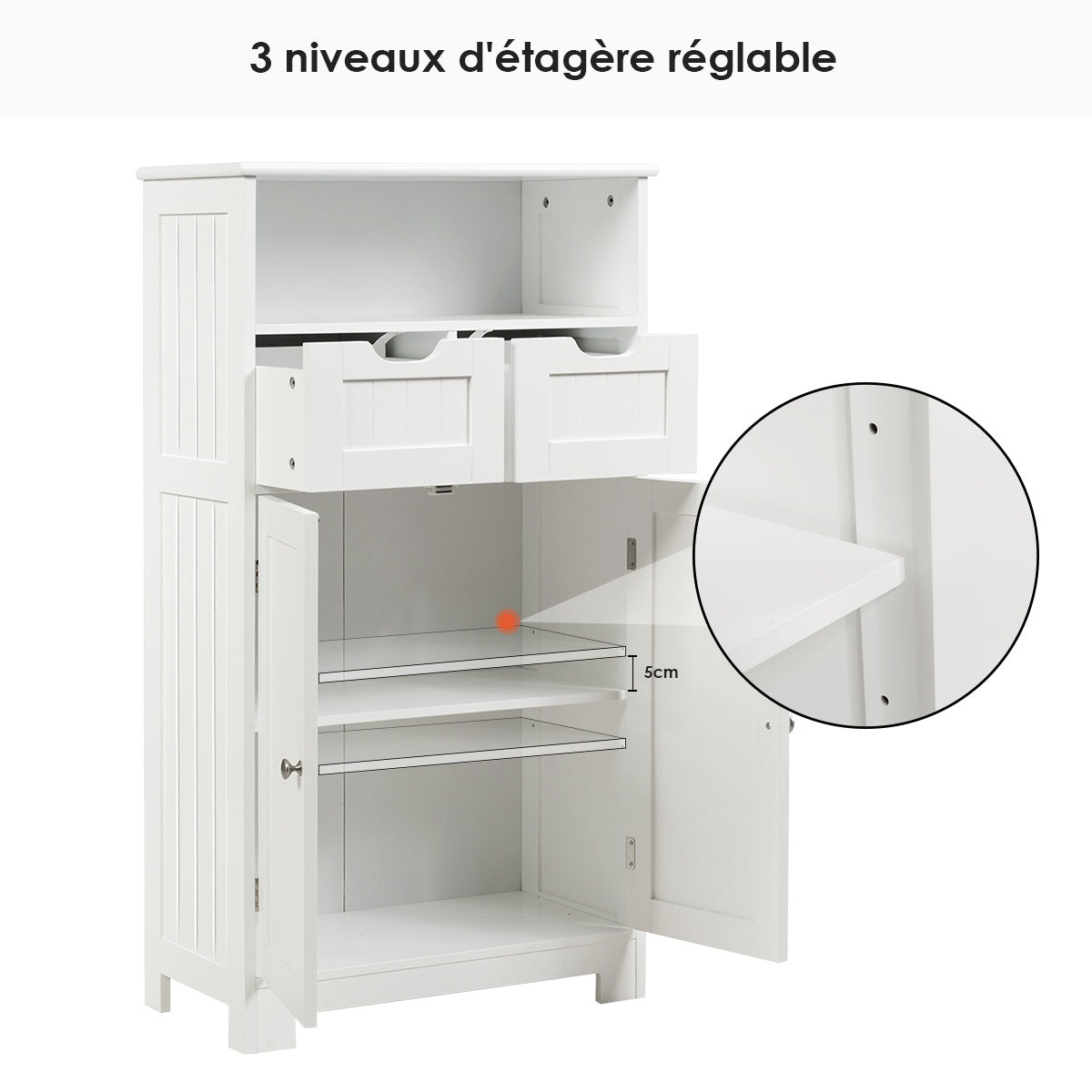 Bathroom Floor Cabinet With Open Shelf, 2 Drawers, Black