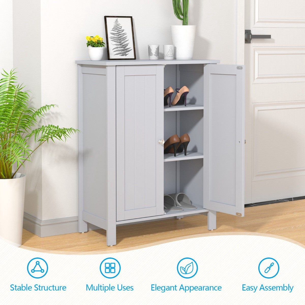 Bathroom Floor Storage Cabinet – Double Doors, Adjustable Shelf