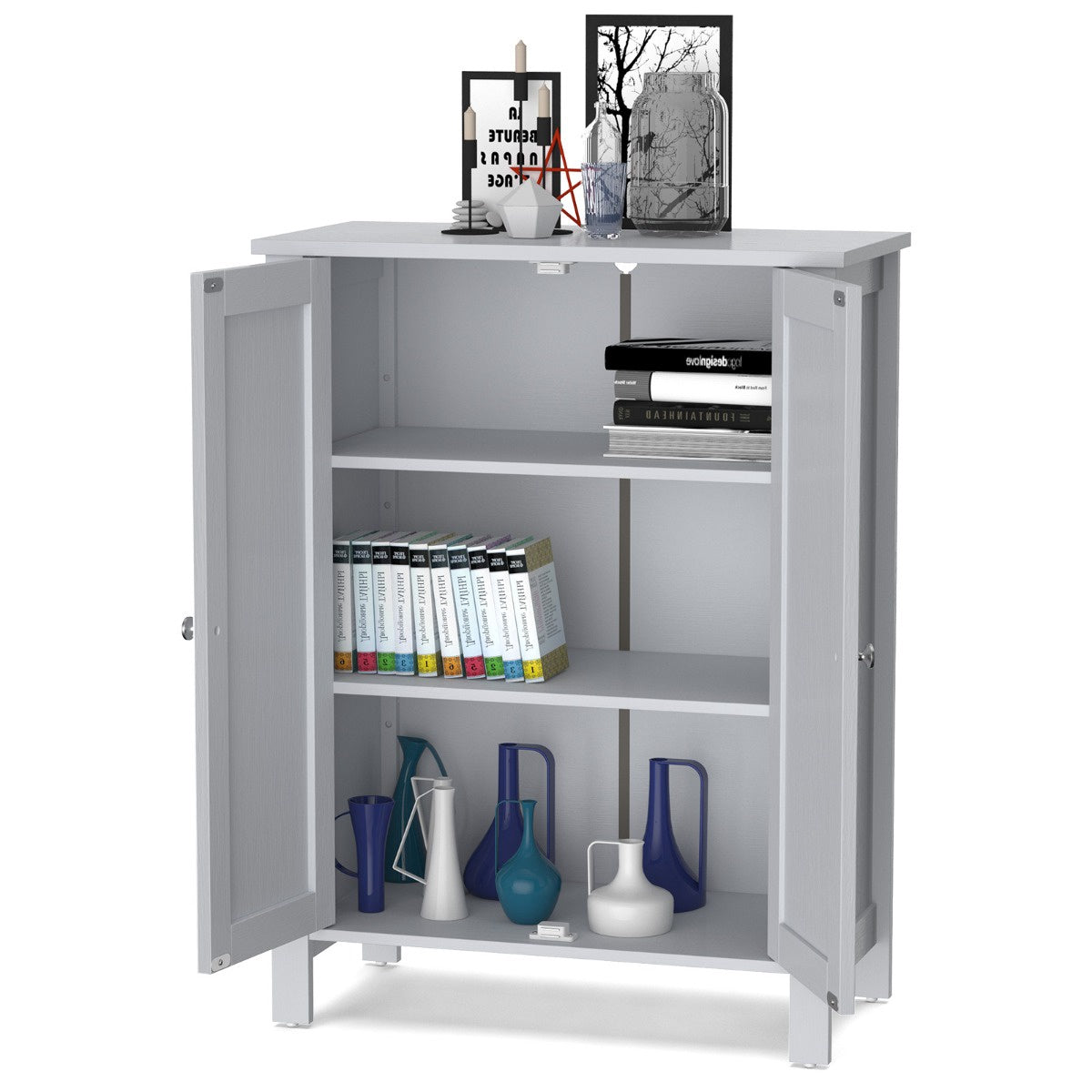 Bathroom Floor Storage Cabinet – Double Doors, Adjustable Shelf