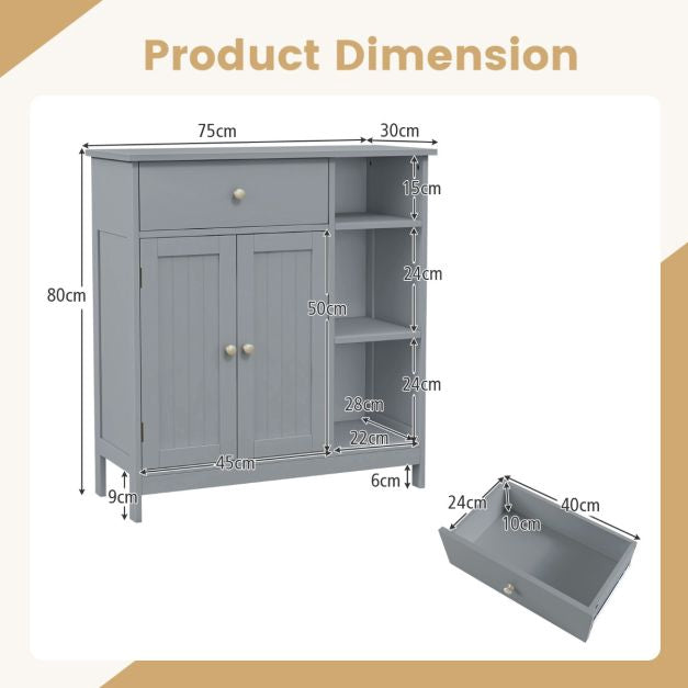 Bathroom Floor Storage Cabinet, Drawer, Shelves, Grey