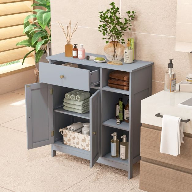 Bathroom Floor Storage Cabinet, Drawer, Shelves, Grey