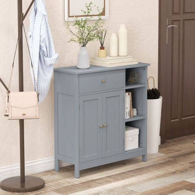 Bathroom Floor Storage Cabinet, Drawer, Shelves, Grey