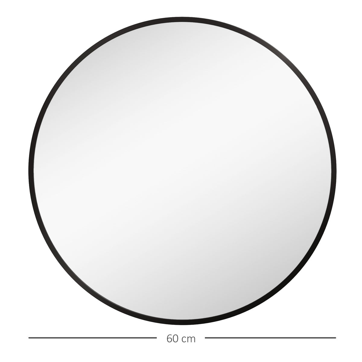 Bathroom Mirror, Ø60 Cm Bathroom Mirror With Aluminum Frame, Hooks, Round Wall Mirror For Living Room, Hallway, Black