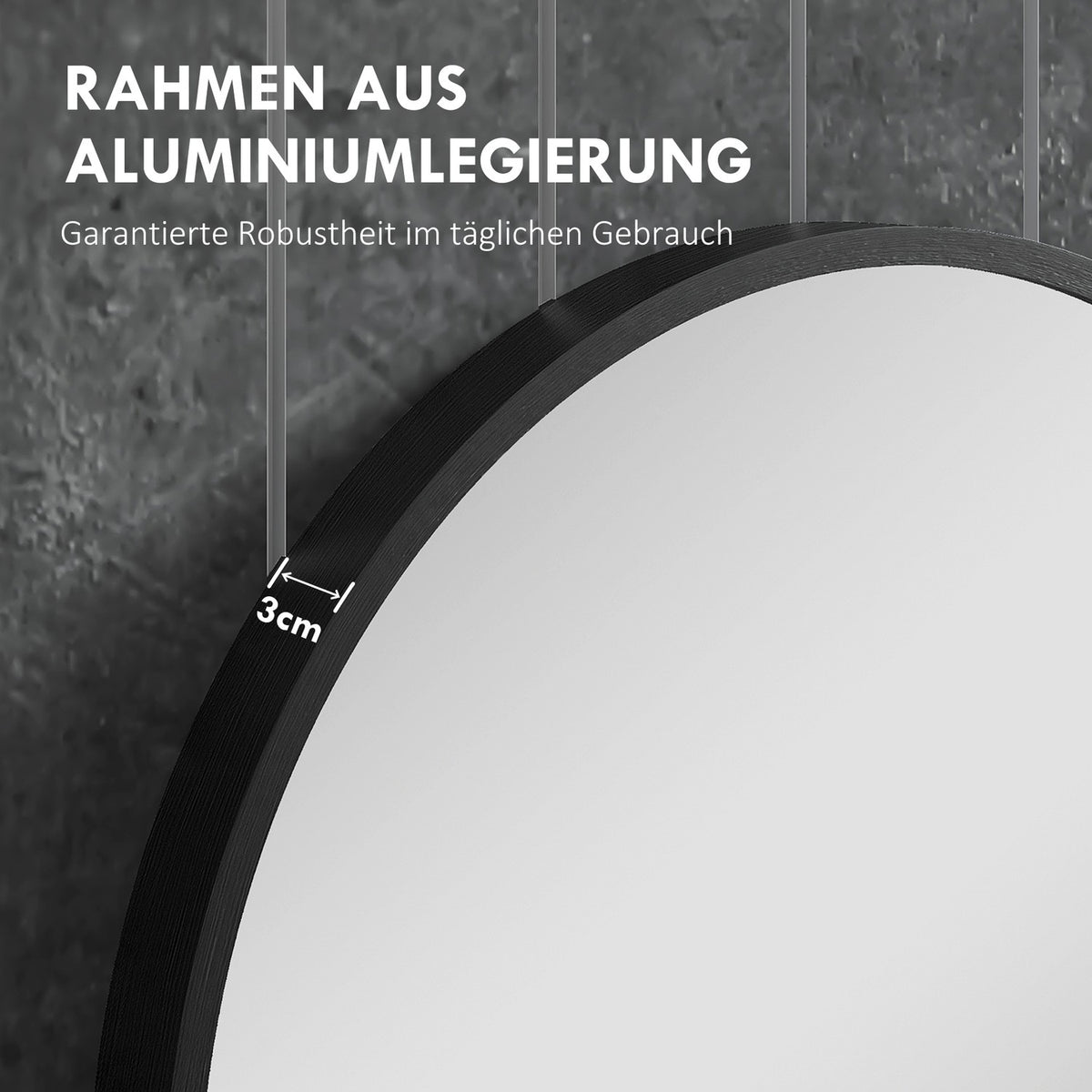 Bathroom Mirror, Ø60 Cm Bathroom Mirror With Aluminum Frame, Hooks, Round Wall Mirror For Living Room, Hallway, Black