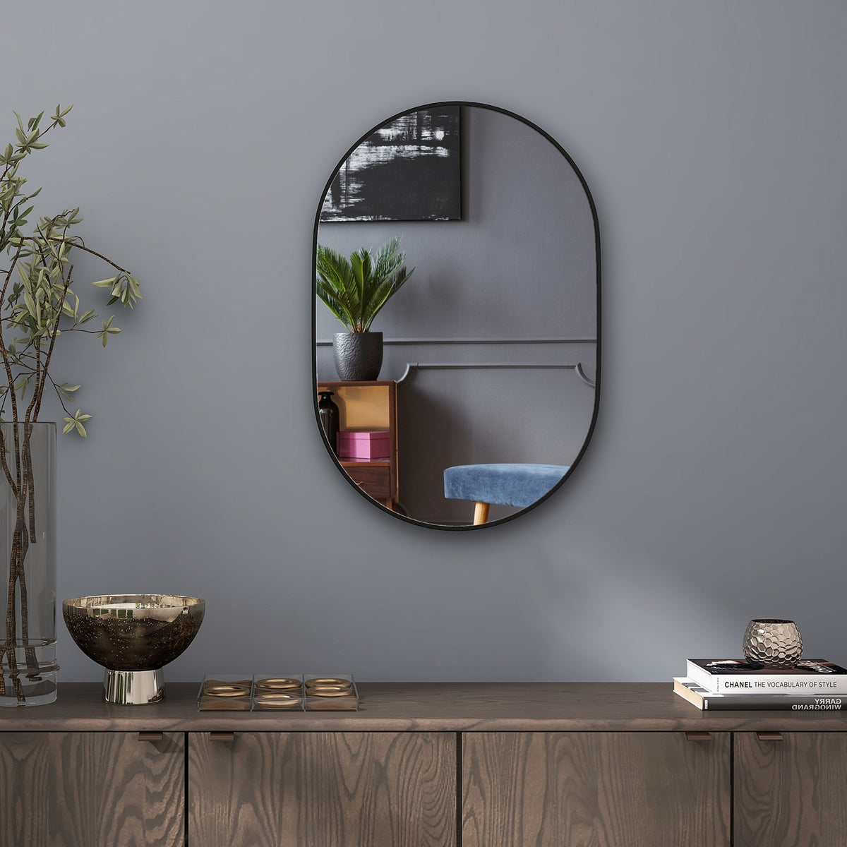 Bathroom Mirror, 60 X 90 Cm Oval Bathroom Mirror With Aluminum Frame, 3 Hooks, Wall Mirror For Living Room, Bedroom, Black