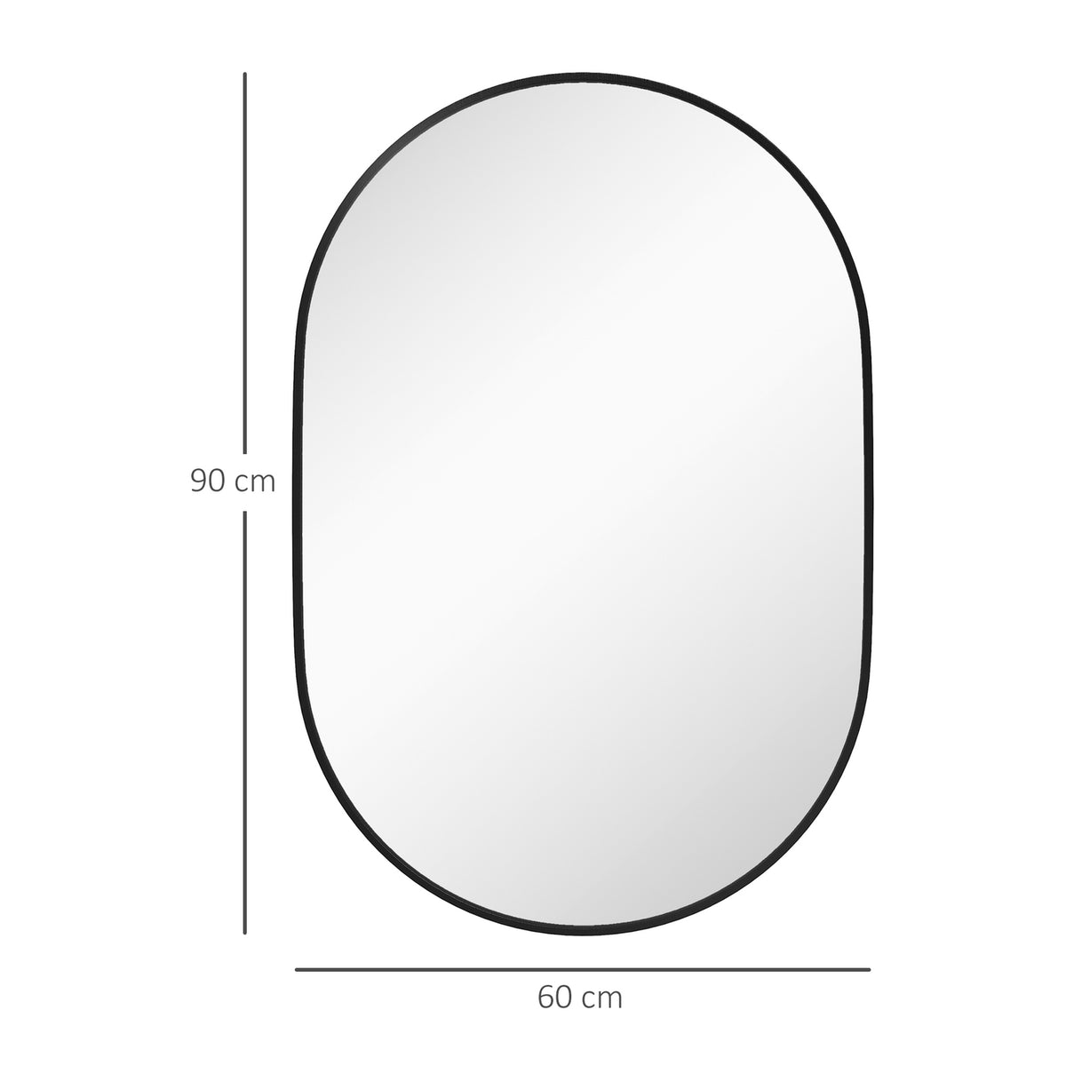 Bathroom Mirror, 60 X 90 Cm Oval Bathroom Mirror With Aluminum Frame, 3 Hooks, Wall Mirror For Living Room, Bedroom, Black