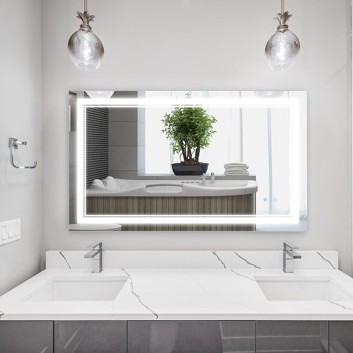 Bathroom Mirror Bathroom Mirror With Led Lighting, Touch Switch, 3 Light Colors, Ip44 Waterproof, 100X60Cm
