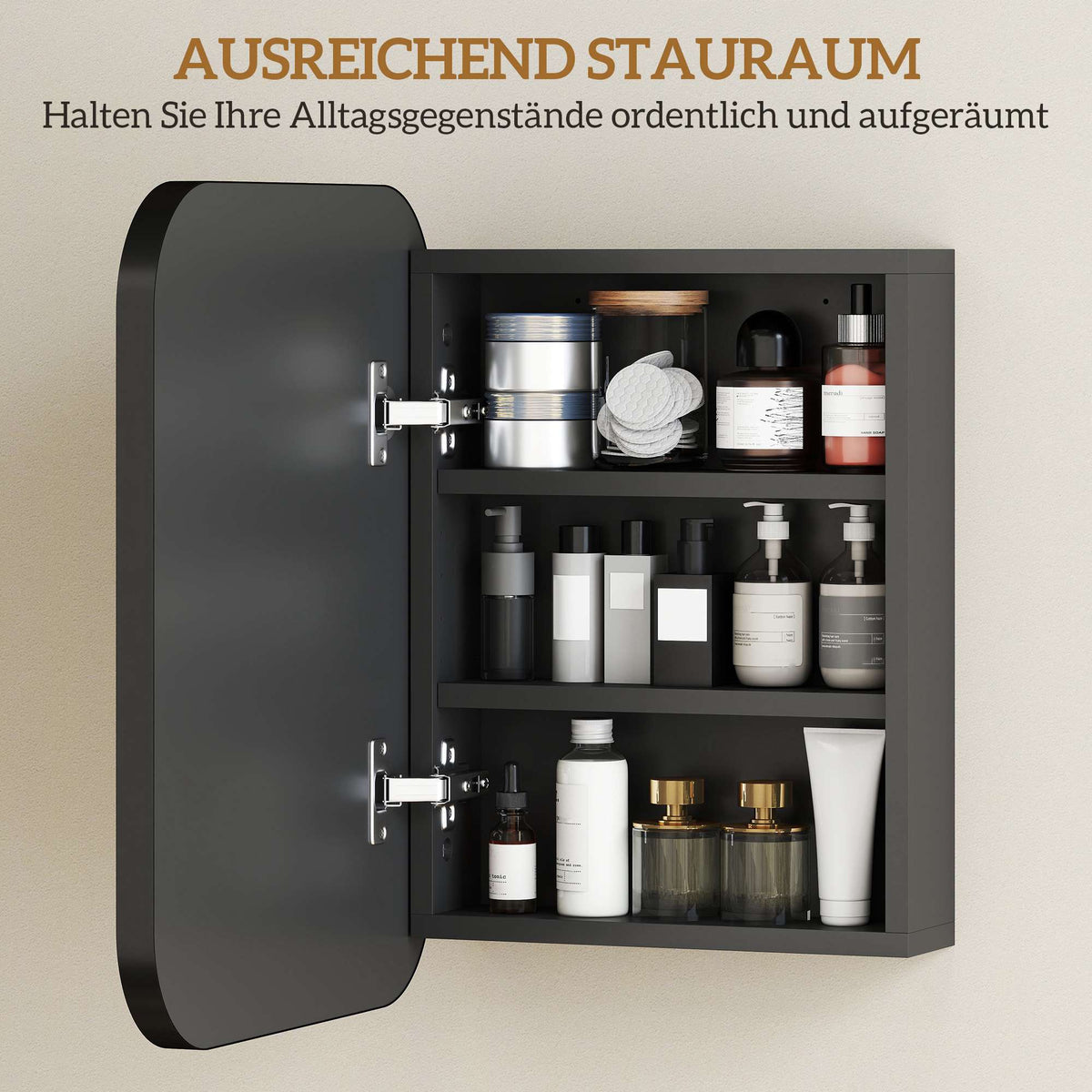 Bathroom Mirror Cabinet, Adjustable Shelves, Black, 40x10x51 cm