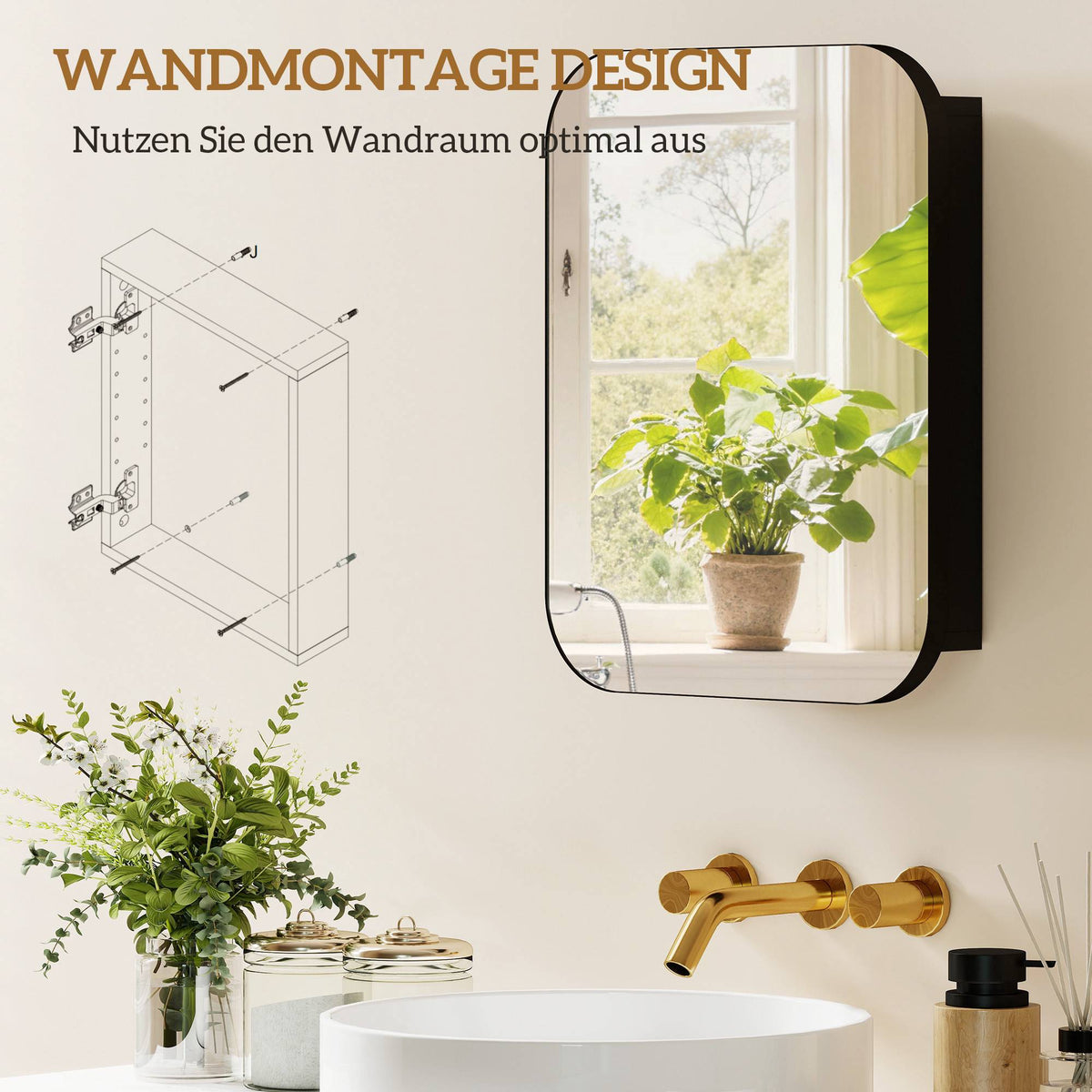 Bathroom Mirror Cabinet, Adjustable Shelves, Black, 40x10x51 cm