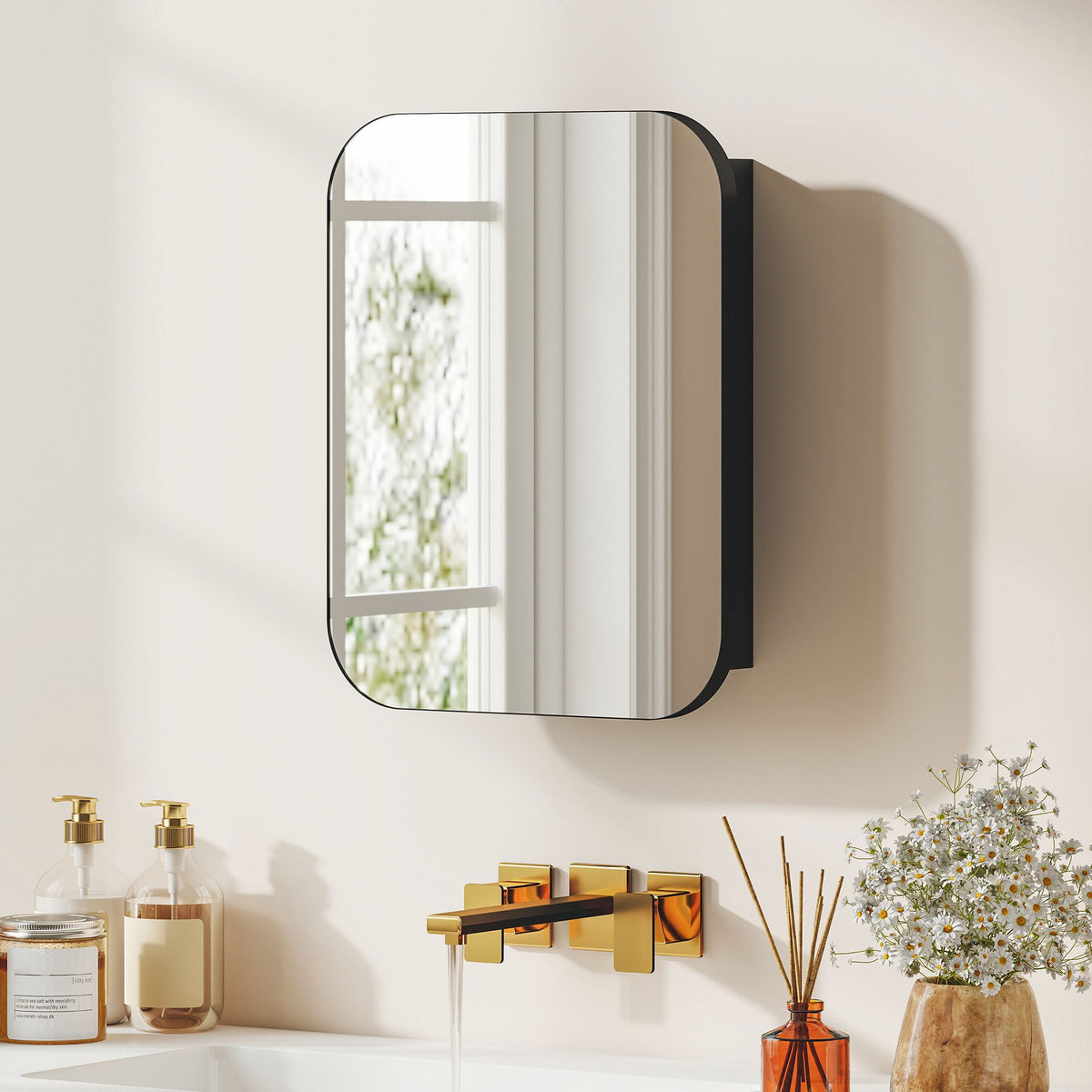 Bathroom Mirror Cabinet, Adjustable Shelves, Black, 40x10x51 cm