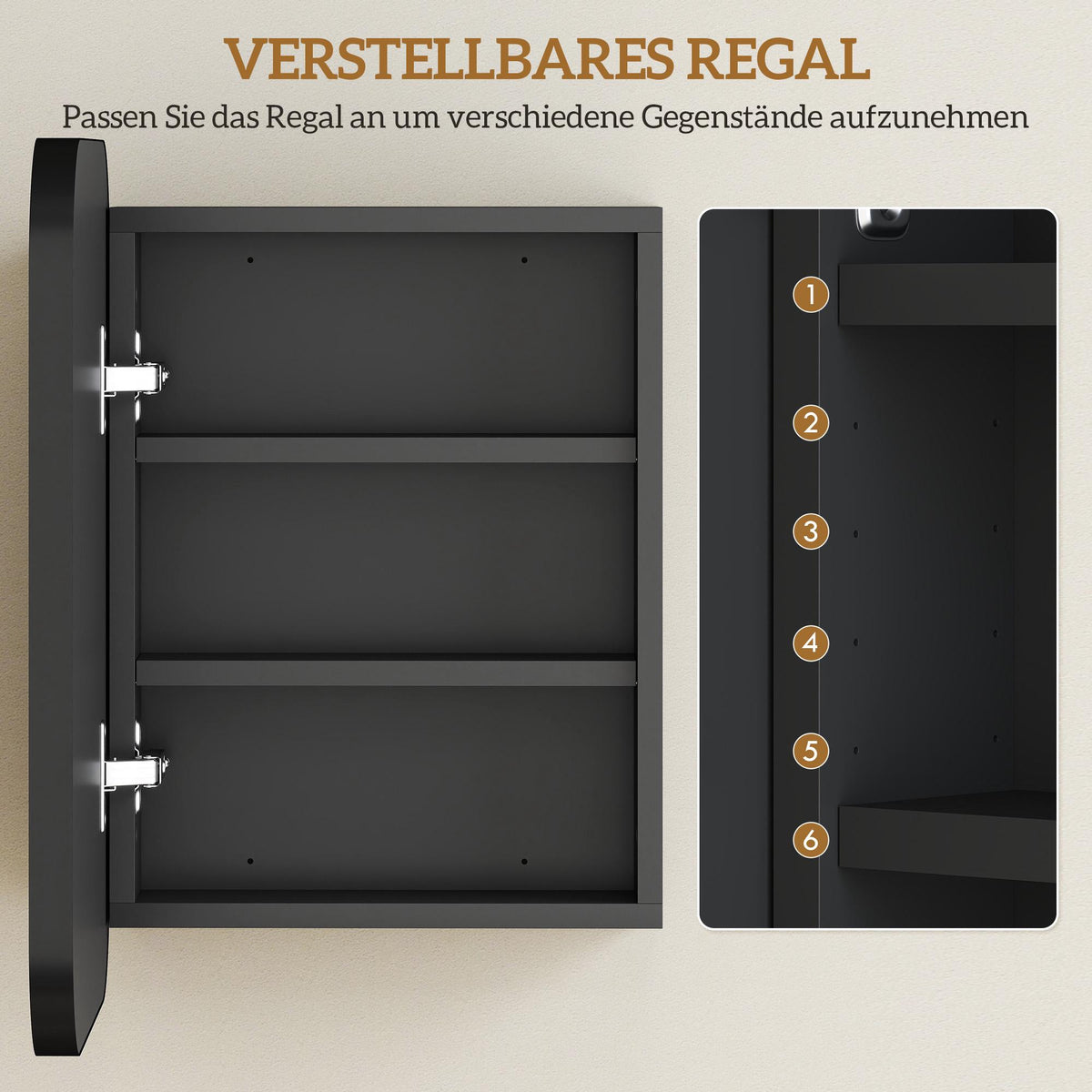Bathroom Mirror Cabinet, Adjustable Shelves, Black, 40x10x51 cm