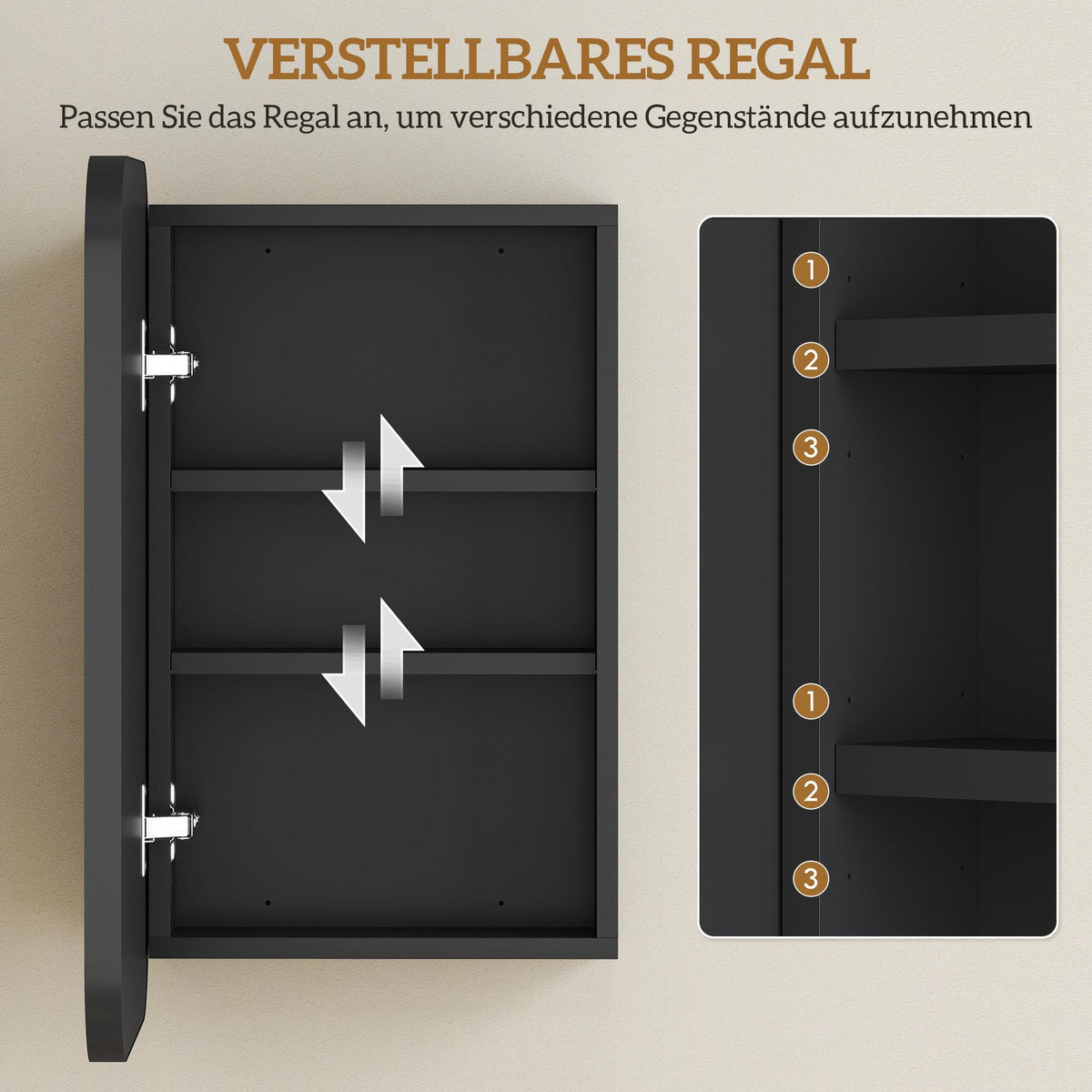 Bathroom Mirror Cabinet, Black, 40 x 10 x 60 cm, Adjustable Shelves
