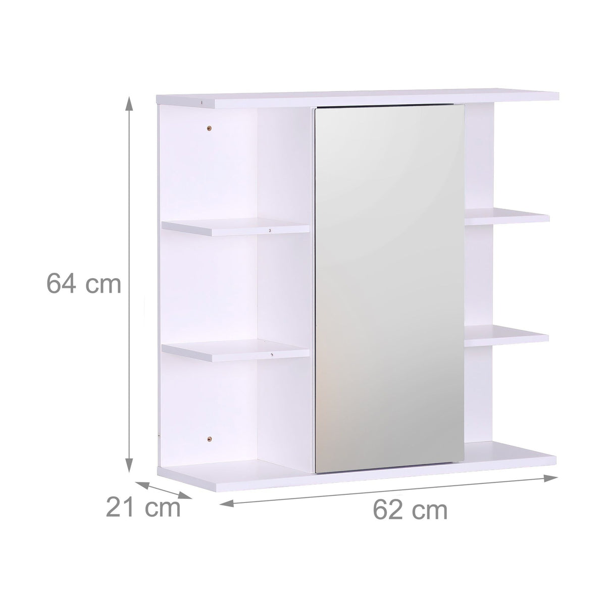 Bathroom Mirror Cabinet, Wall-Mounted, 8 Shelves