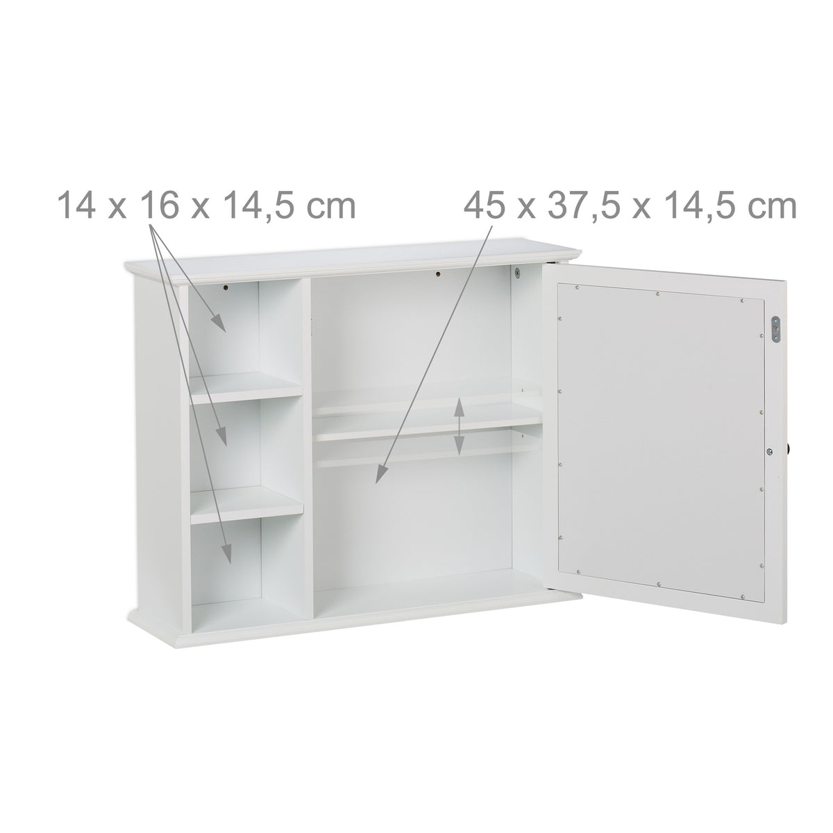 Bathroom Mirror Cabinet, White, 5 Shelves