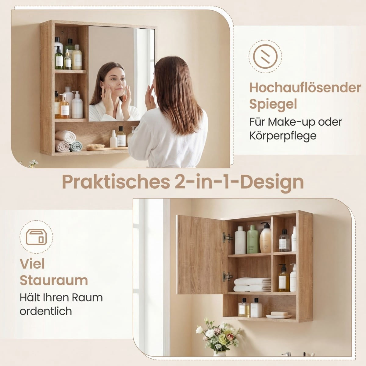 Bathroom Mirror Cabinet with Adjustable Shelves, 55x16x61 cm