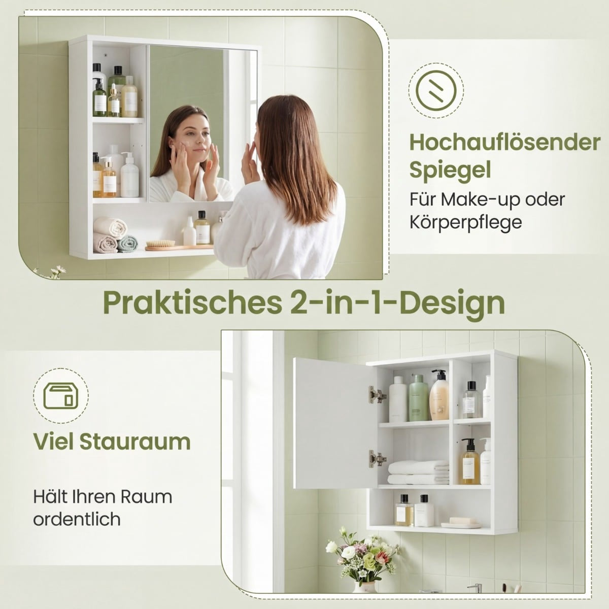 Bathroom Mirror Cabinet with Adjustable Shelves, White, 55x16x61 cm
