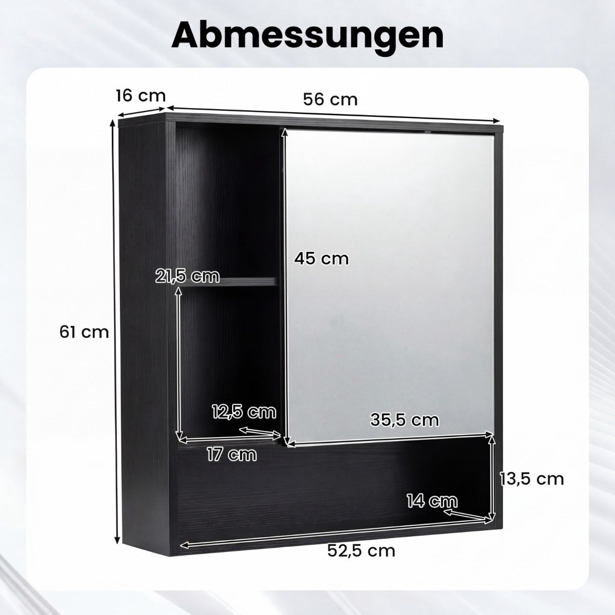 Bathroom Mirror Cabinet with Door & 3 Open Shelves, Black