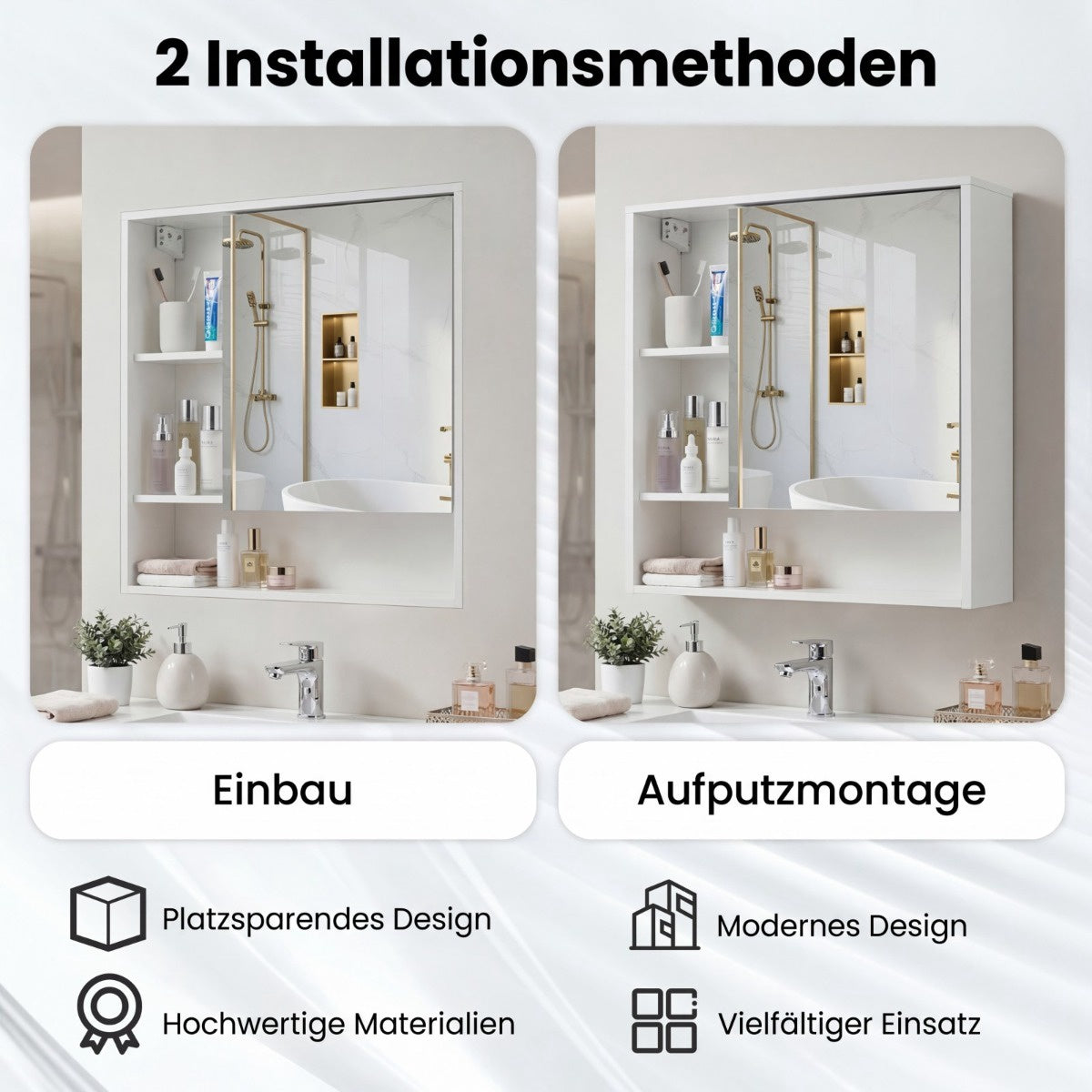 Bathroom Mirror Cabinet with Door & 3 Open Shelves, White