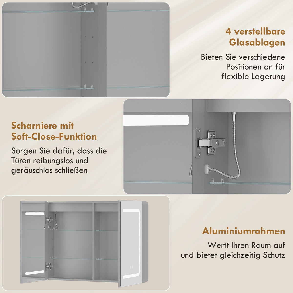 Bathroom Mirror Cabinet with LED, Anti-Fog, 80 x 60 cm