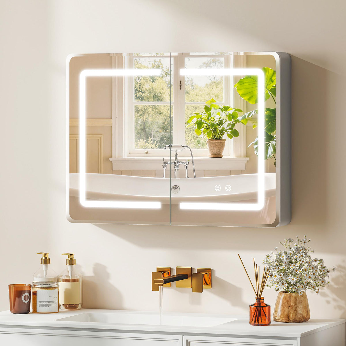 Bathroom Mirror Cabinet with LED, Anti-Fog, 80 x 60 cm