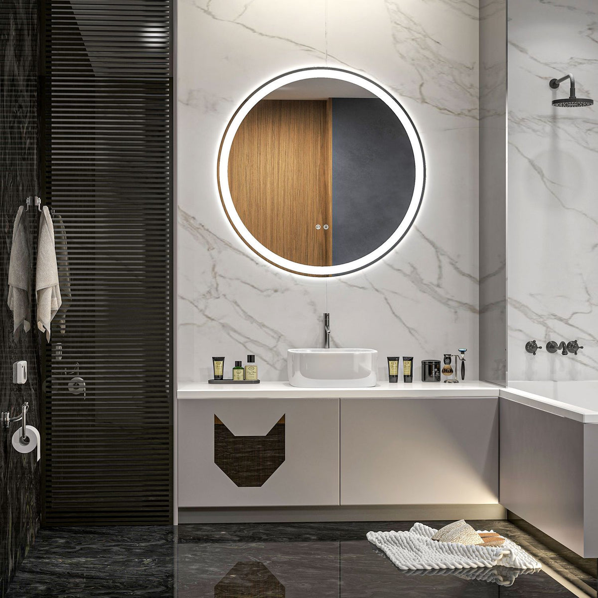 Bathroom Mirror Led Bathroom Mirror With Touch Switch & Memory Function, Ø 80 Cm, Anti-Fog