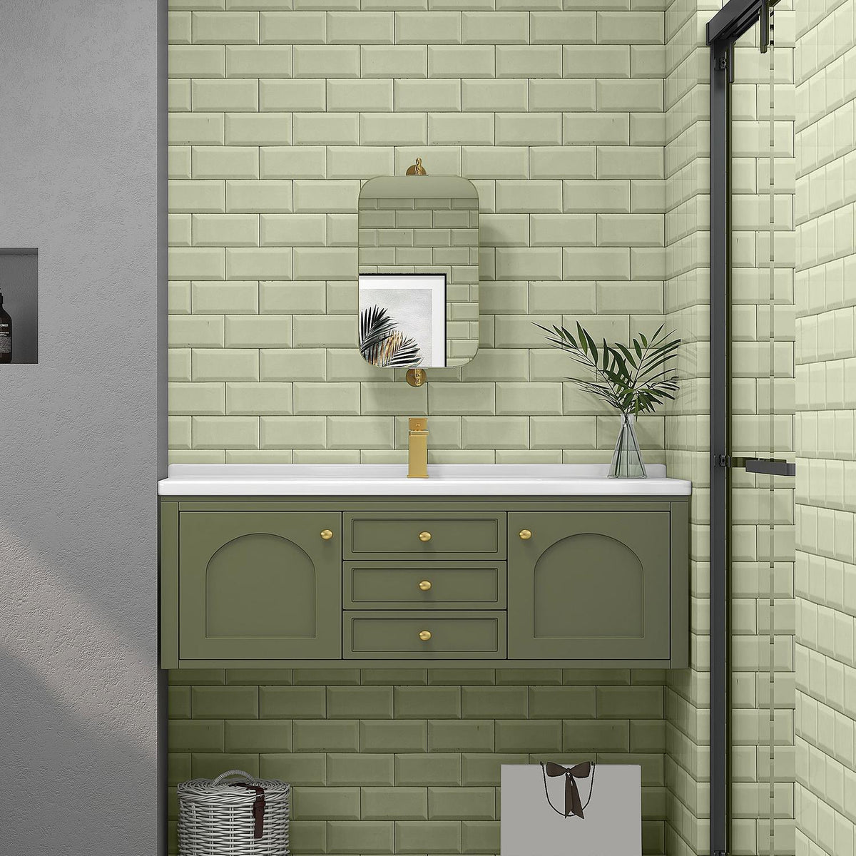 Bathroom Mirror Swiveling Wall Mirror, 40 X 66 Cm Make-Up Mirror With 2-Tier Shelf, Metal Frame, Gold