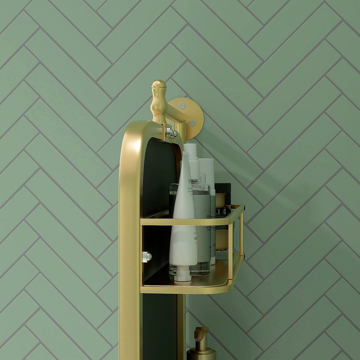 Bathroom Mirror Swiveling Wall Mirror, 40 X 66 Cm Make-Up Mirror With 2-Tier Shelf, Metal Frame, Gold
