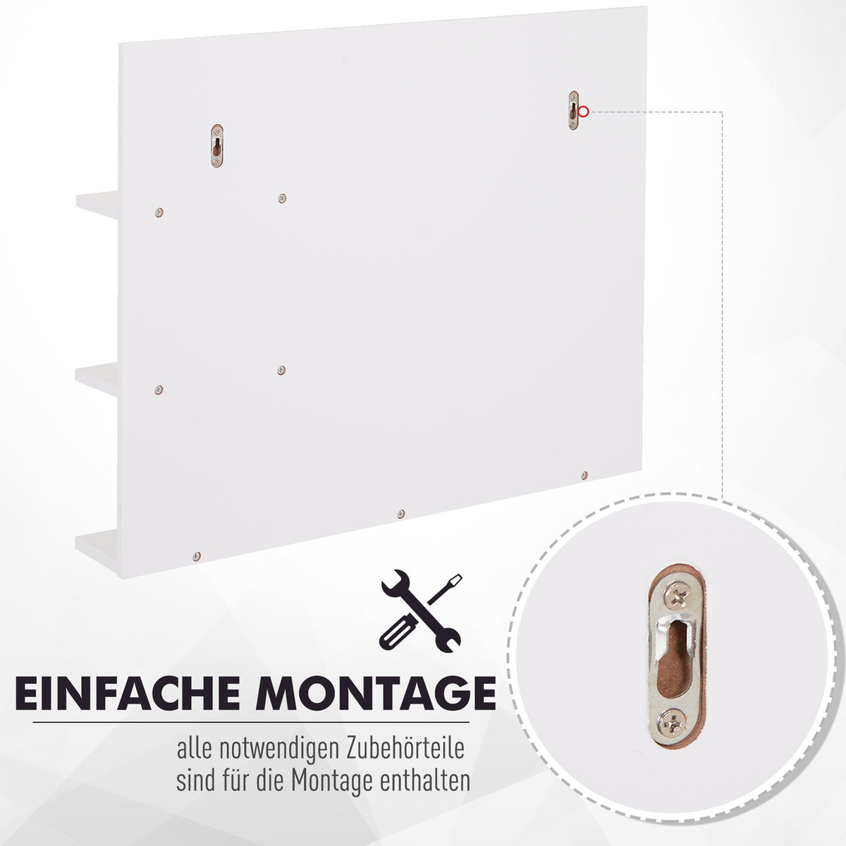 Bathroom Mirror Wall Mirror With 3 Shelves, Mirror Shelf For Bathroom, Mdf, White, 60X10X48Cm