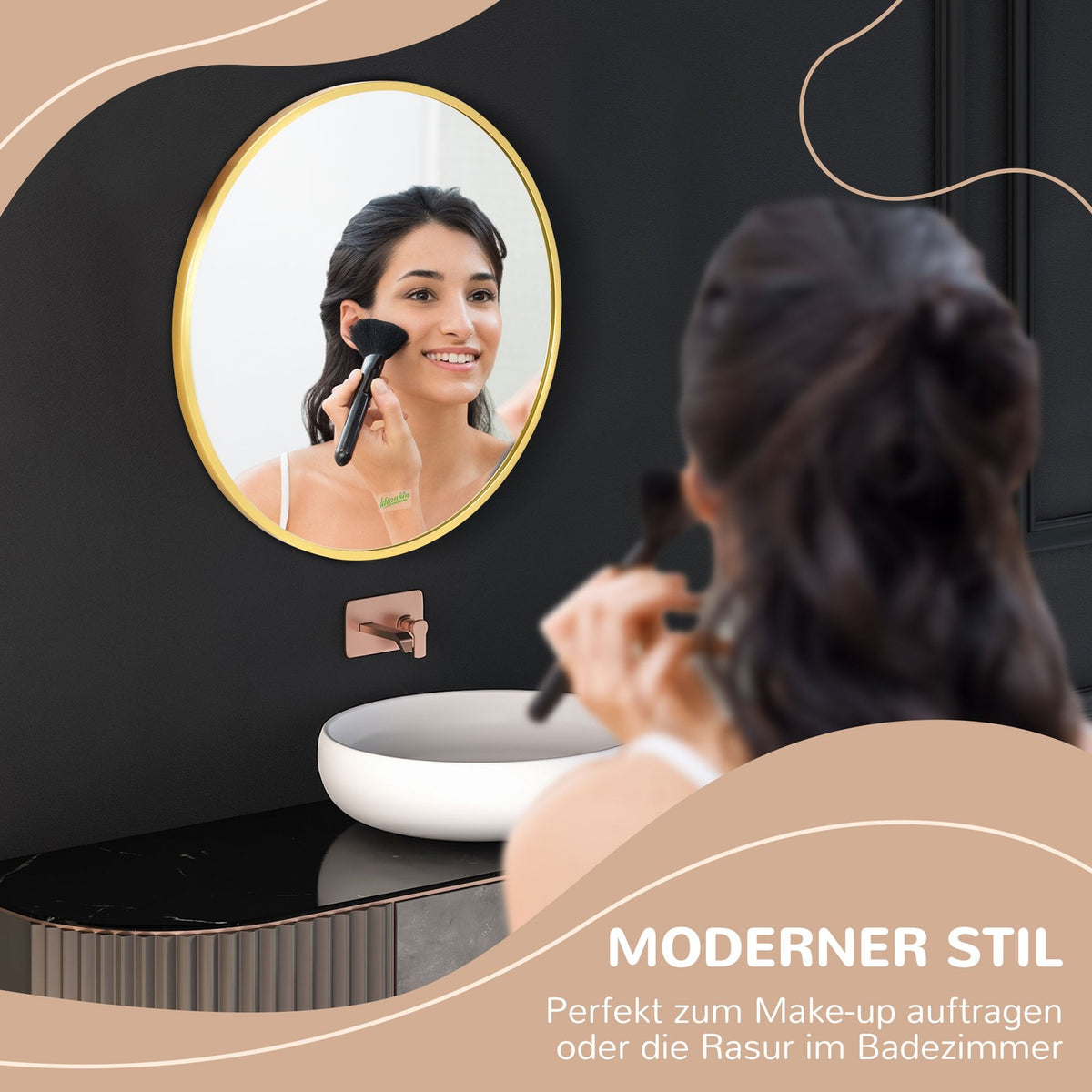 Bathroom Mirror With Led Round Wall Mirror Ø50 Cm, Memory Function, Ip44, For Living Room & Bedroom, Gold, Aluminum
