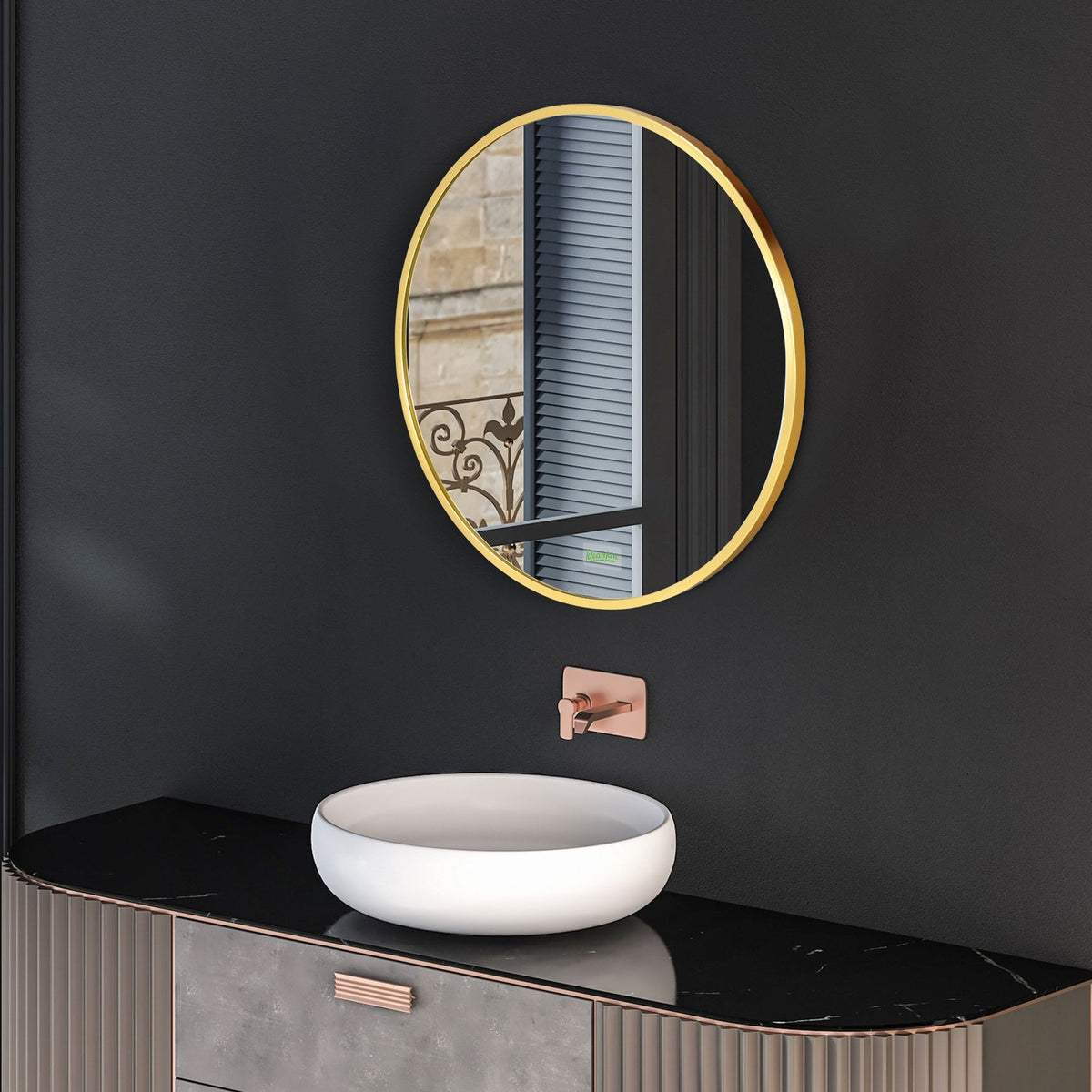 Bathroom Mirror With Led Round Wall Mirror Ø50 Cm, Memory Function, Ip44, For Living Room & Bedroom, Gold, Aluminum