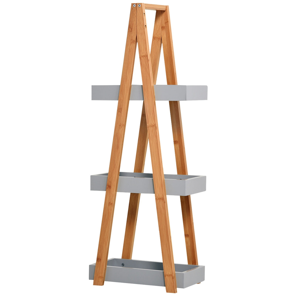 Bathroom Shelf 3 Tier Stair Shelf, Ladder Shelf For Bathroom, Bamboo, Gray, 30X18X81Cm