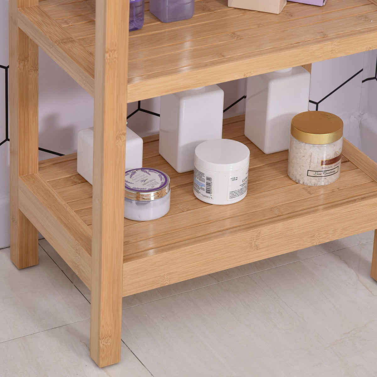 Bathroom Shelf With Hinged Lid, Made Of Bamboo, Natural, 46X29.5X76.5Cm