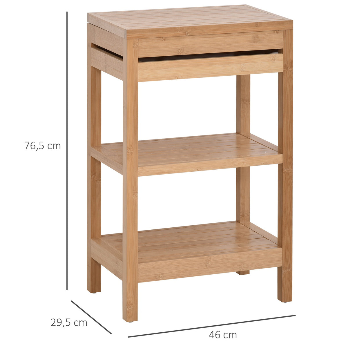 Bathroom Shelf With Hinged Lid, Made Of Bamboo, Natural, 46X29.5X76.5Cm