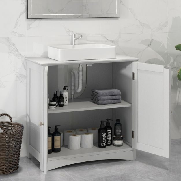 Bathroom Sink Cabinet, 2 Doors, U-Cutout, White 60cm
