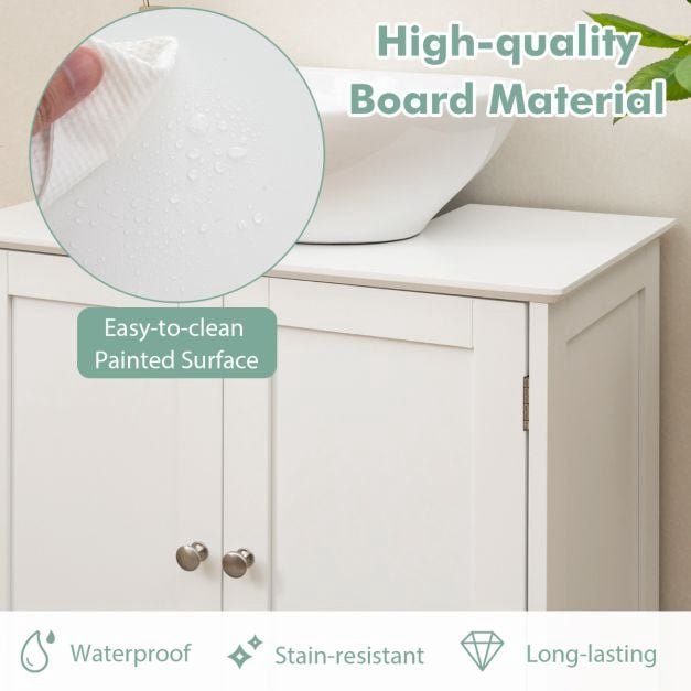 Bathroom Sink Cabinet, 2 Doors, U-Cutout, White 60cm
