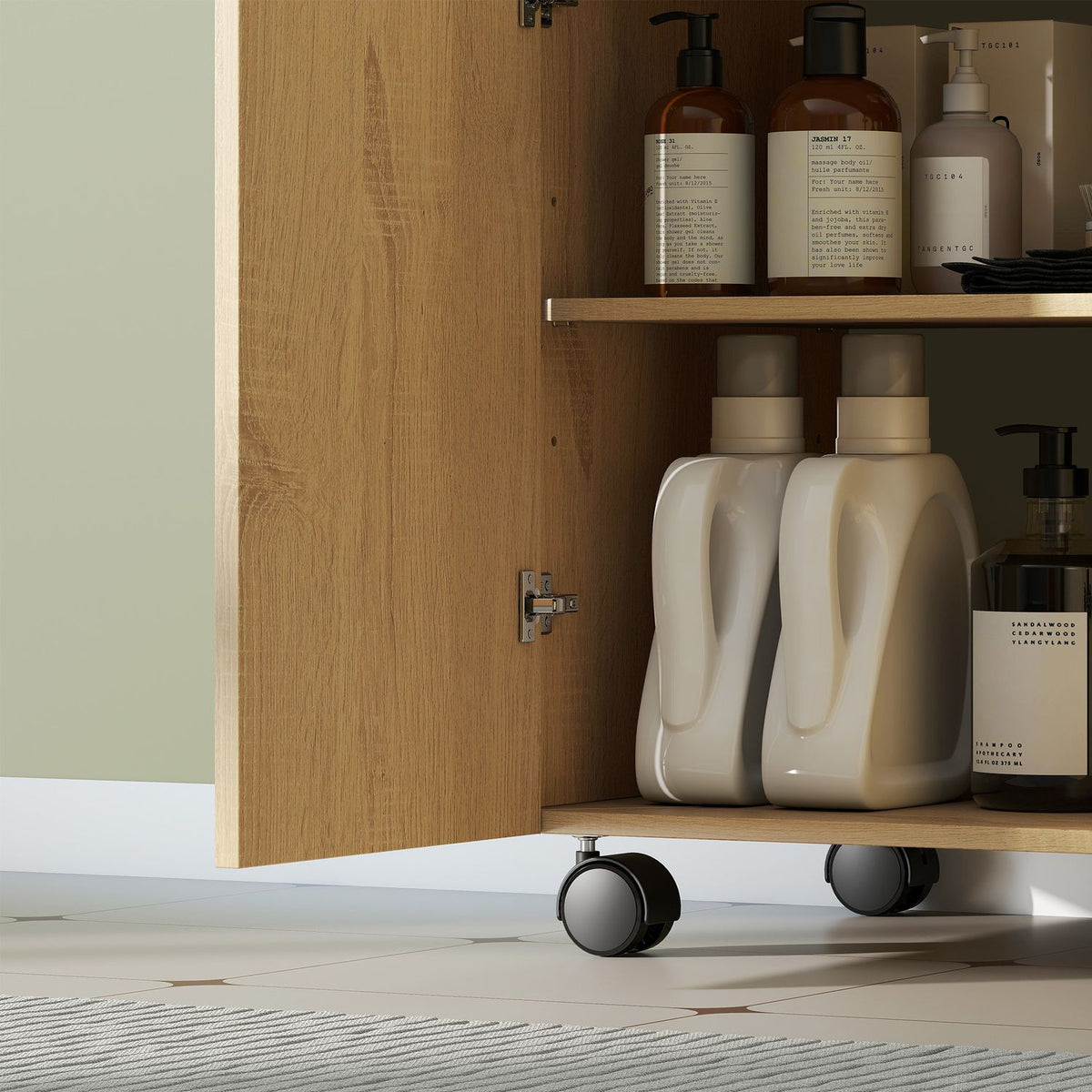 Bathroom Sink Cabinet, 3-Tier Shelf, Wood, Wheels