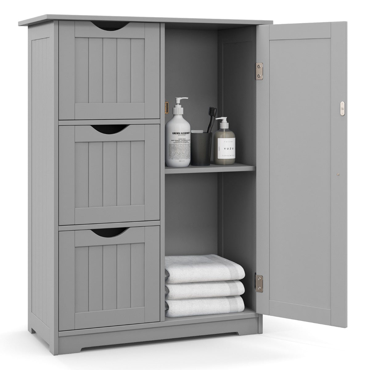 Bathroom Storage Cabinet, 3 Drawers and Cupboard, Gray