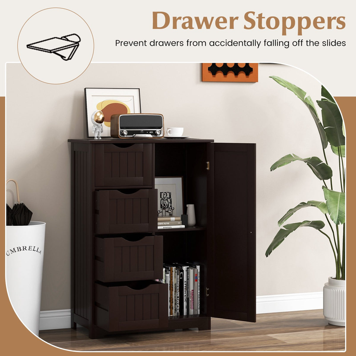Bathroom Storage Cabinet – 4 Drawers, Door, MDF