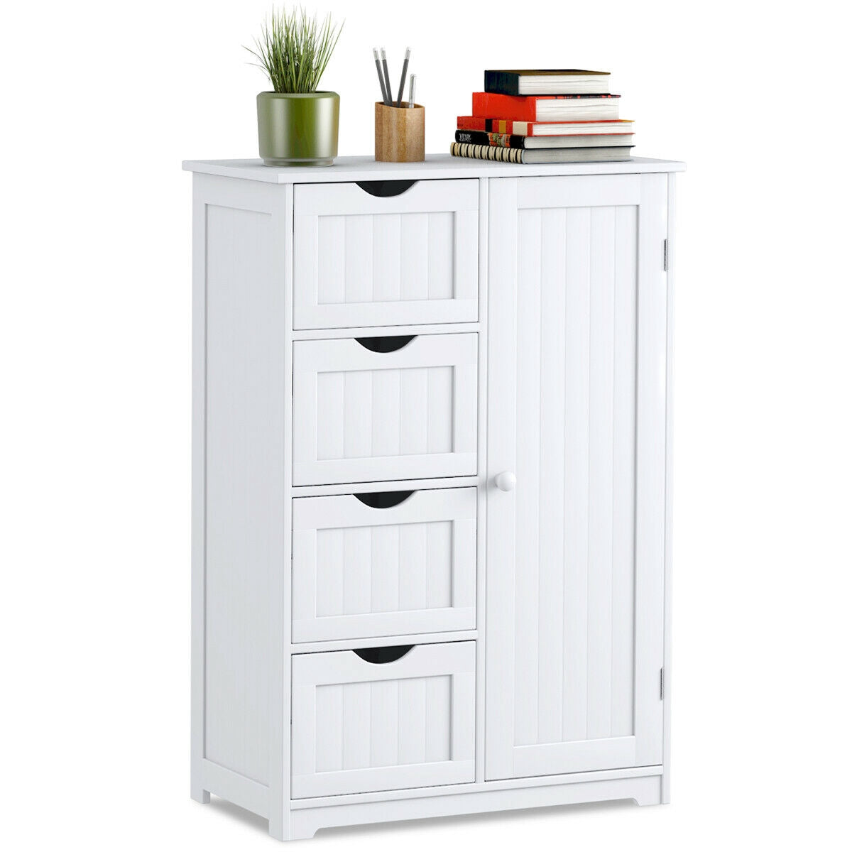 Bathroom Storage Cabinet, 4 Drawers, Door, White