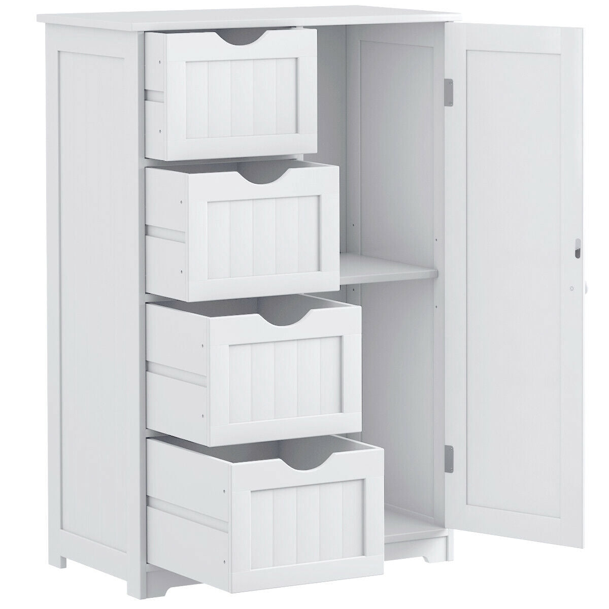 Bathroom Storage Cabinet, 4 Drawers, Door, White