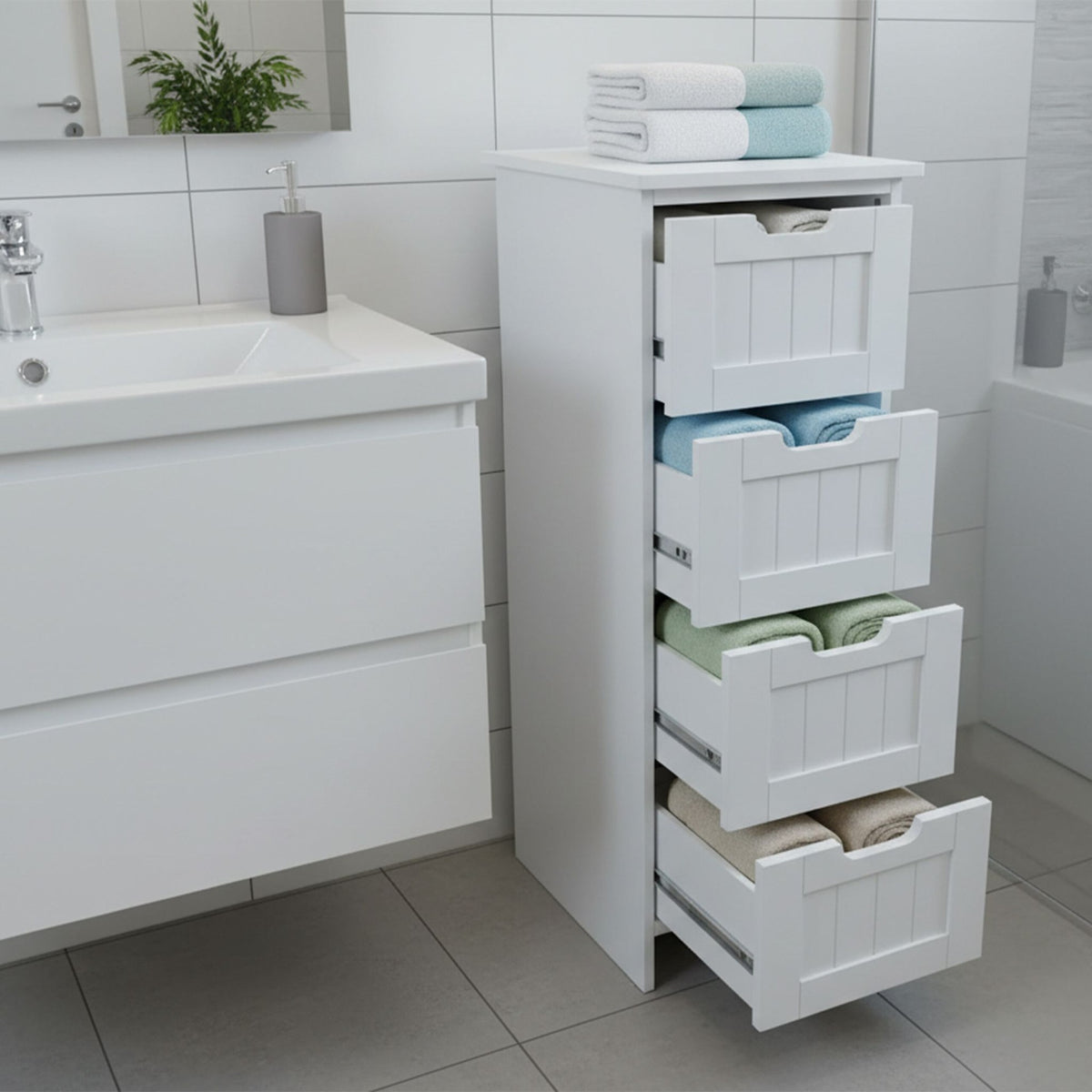 Bathroom Storage Cabinet, 4 Drawers, Space-Saving Design