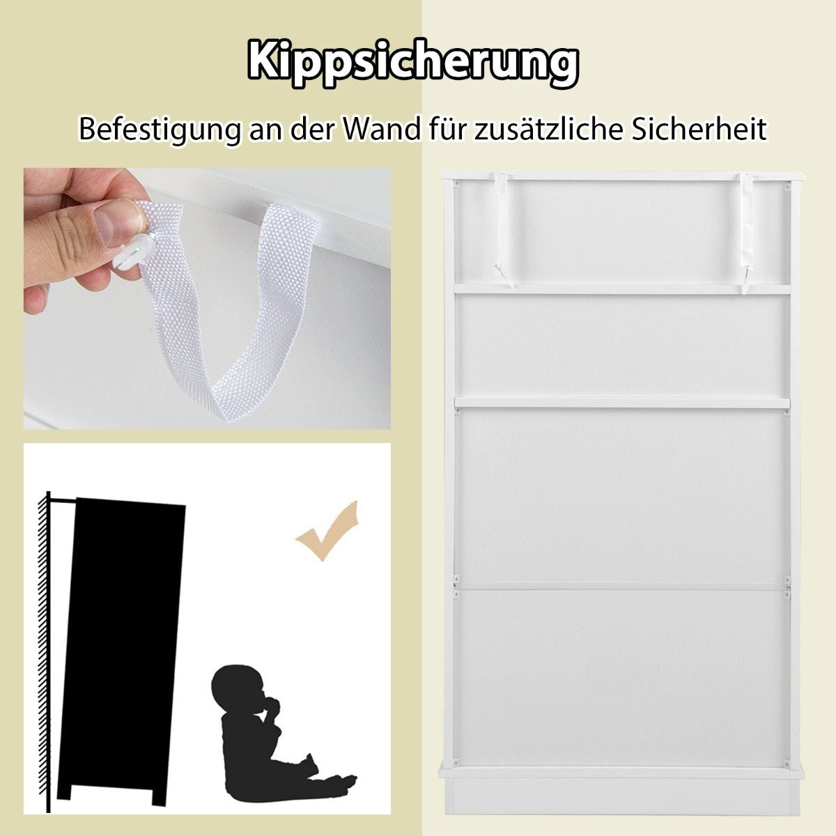 Bathroom Storage Cabinet, Freestanding, 2 Doors, 60x30x108 cm, White