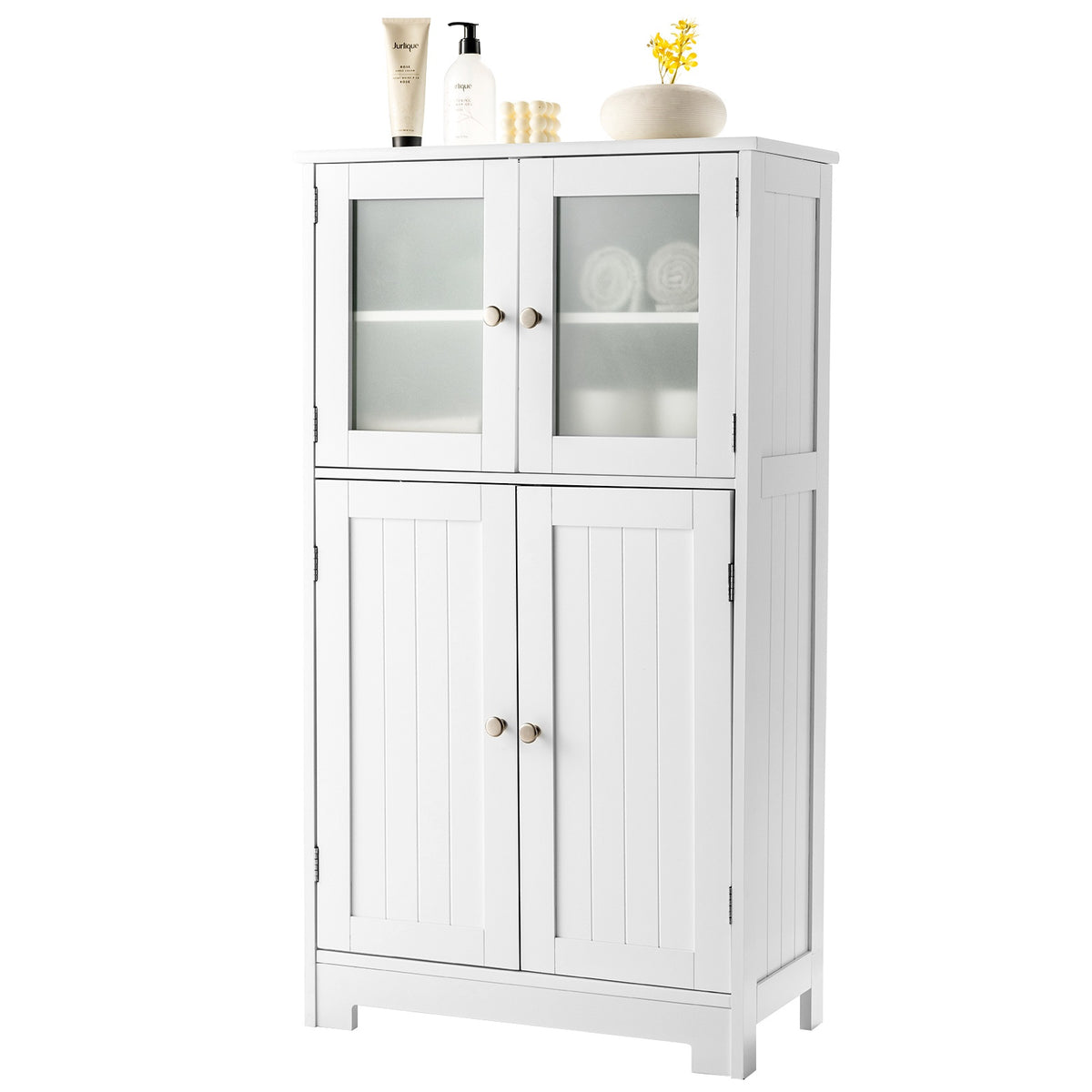 Bathroom Storage Cabinet, Glass Doors, Adjustable Shelf