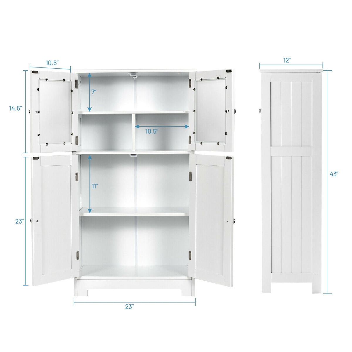 Bathroom Storage Cabinet, Glass Doors, Adjustable Shelf