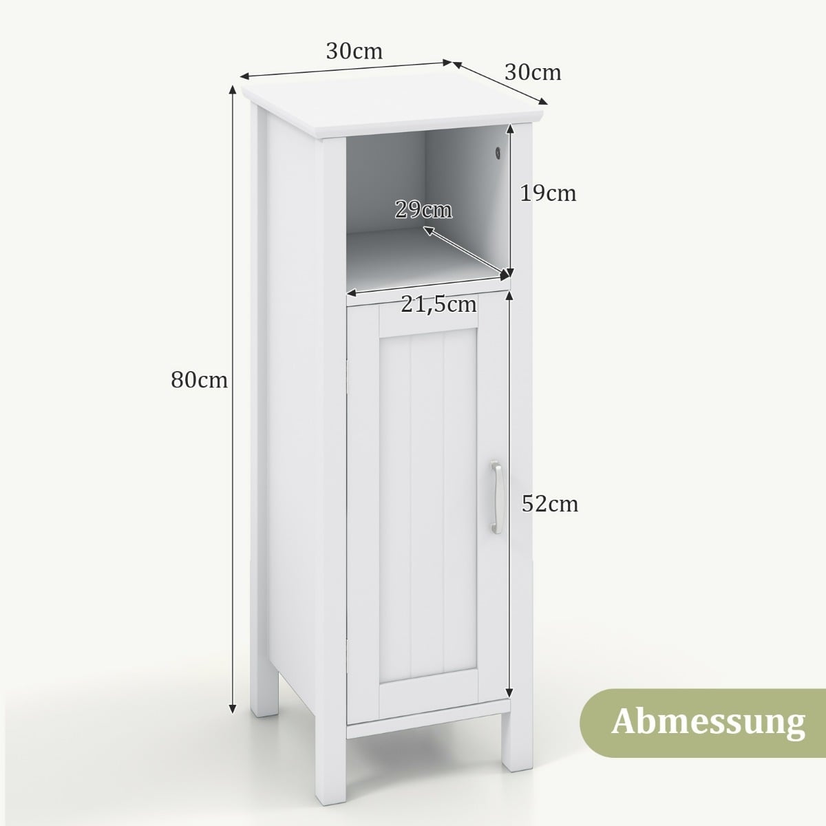 Bathroom Storage Cabinet, White MDF, Adjustable Shelves