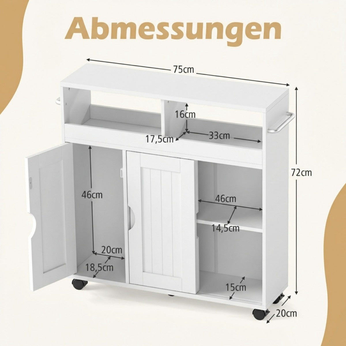 Bathroom Storage Cabinet with Adjustable Shelf & Wheels