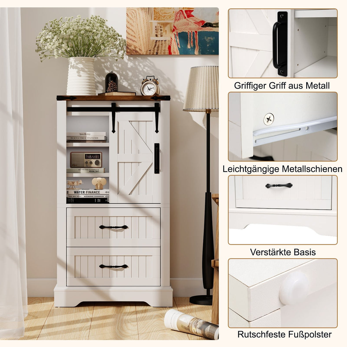 Bathroom Storage Cabinet with Sliding Barn Door, Adjustable Shelves
