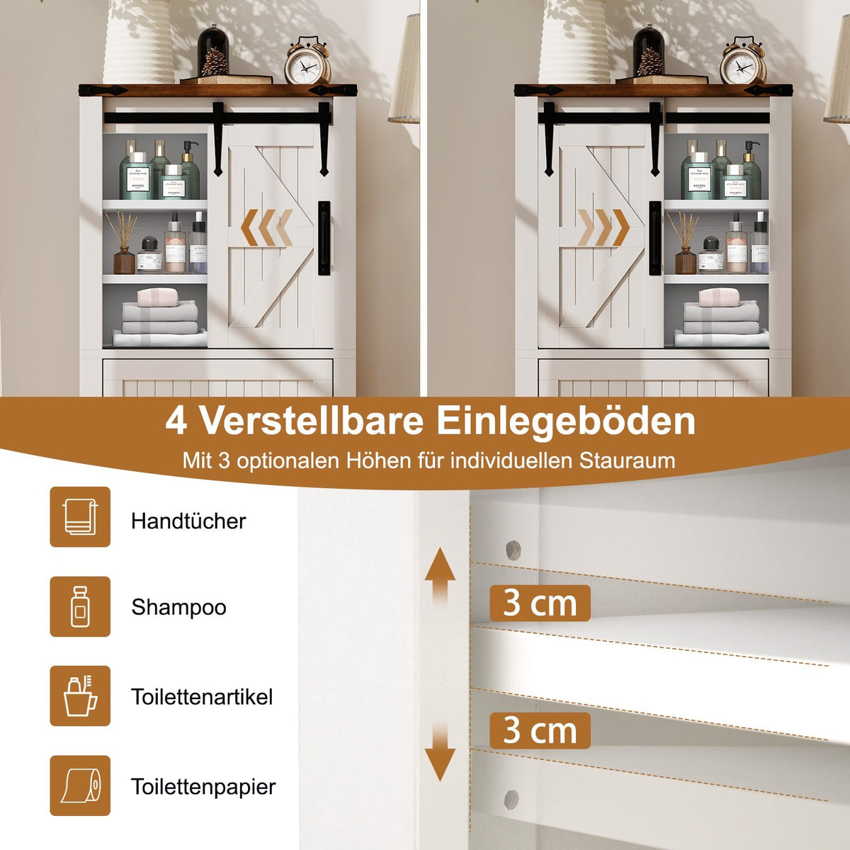 Bathroom Storage Cabinet with Sliding Barn Door, Adjustable Shelves