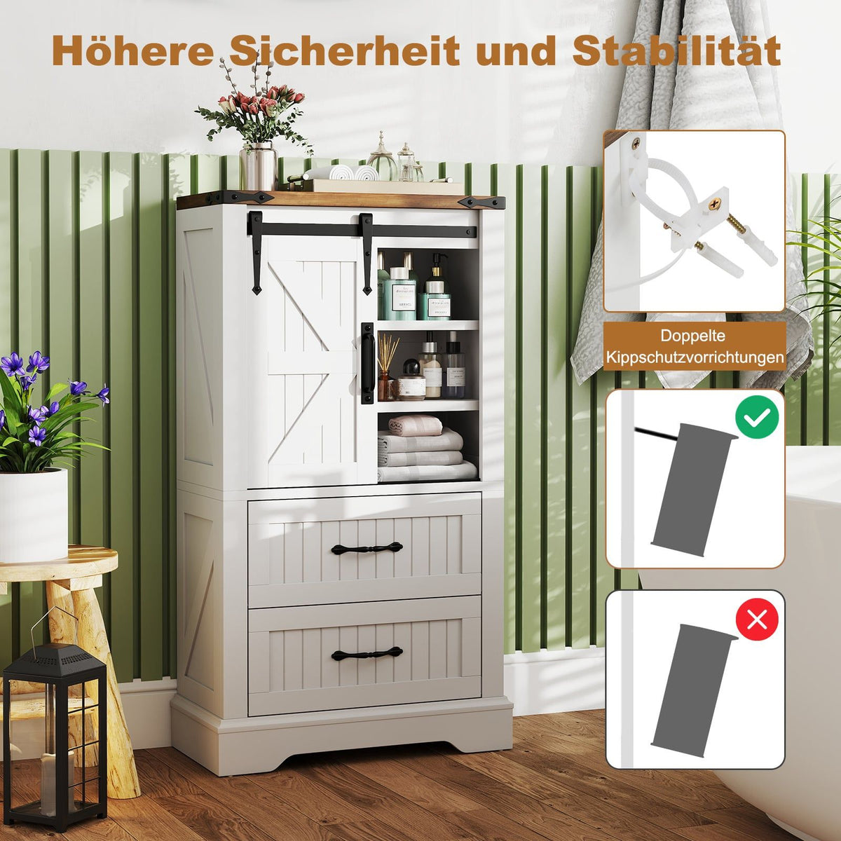 Bathroom Storage Cabinet with Sliding Barn Door, Adjustable Shelves